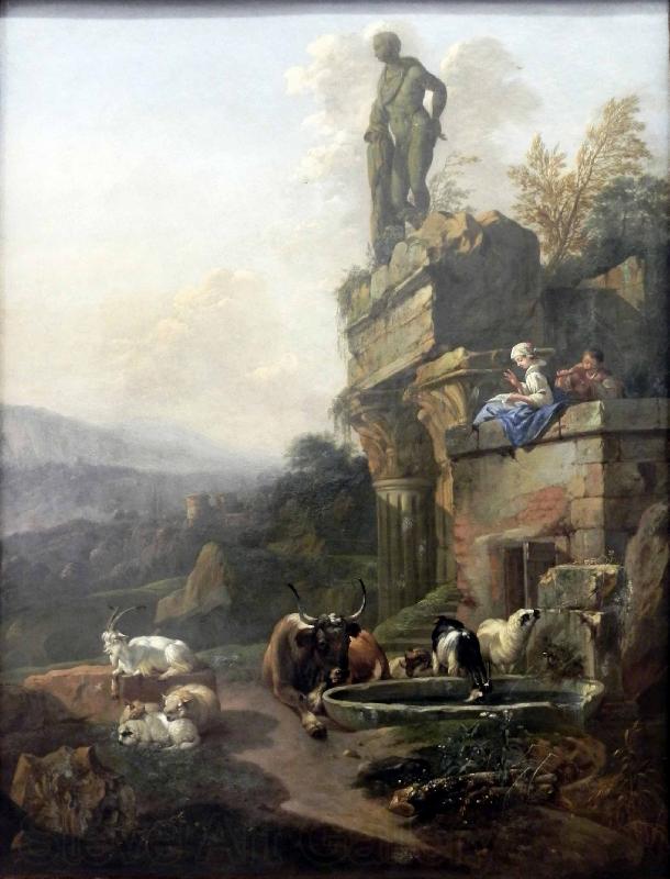 Johann Heinrich Roos Landschaft mit Tempelruine in Abendstimmung Spain oil painting art